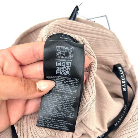 New Marciano By Guess Kathleen Halter Top Ribbed Blouse Taupe Tan XS Extra Small - Picture 7 of 7